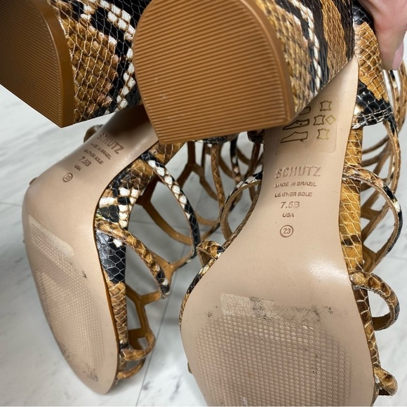 Schutz Julianna Block Heel Cage Snake Leather Sandal 7 1/2 B - Picture 11 of 14
